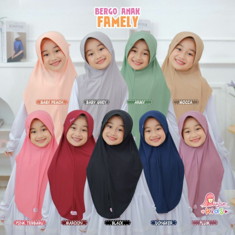 Bergo Anak Famely by Miulan/jillbab anak /jilbab sekolah/kerudung sekolah