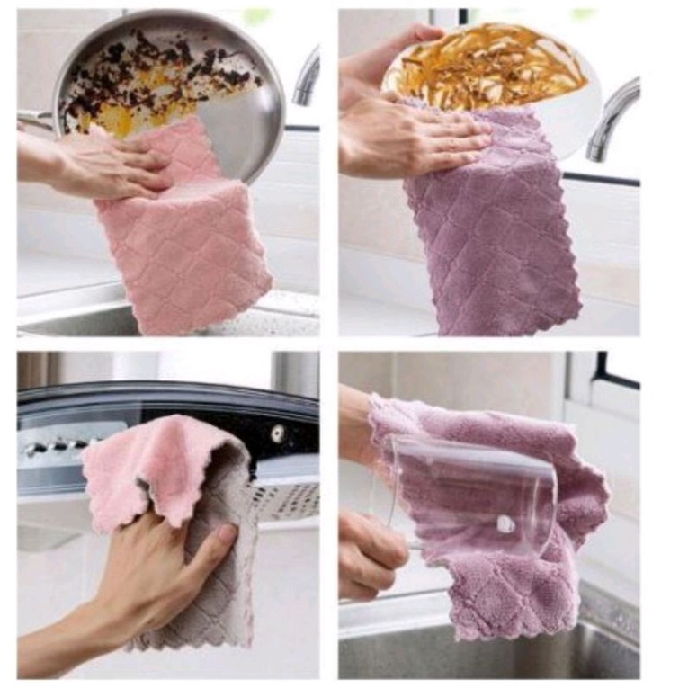 Kain Lap Dapur Meja Piring Anti Minyak Microfiber Kitchen Towel Serbaguna Serap Air Cleaning Cloth