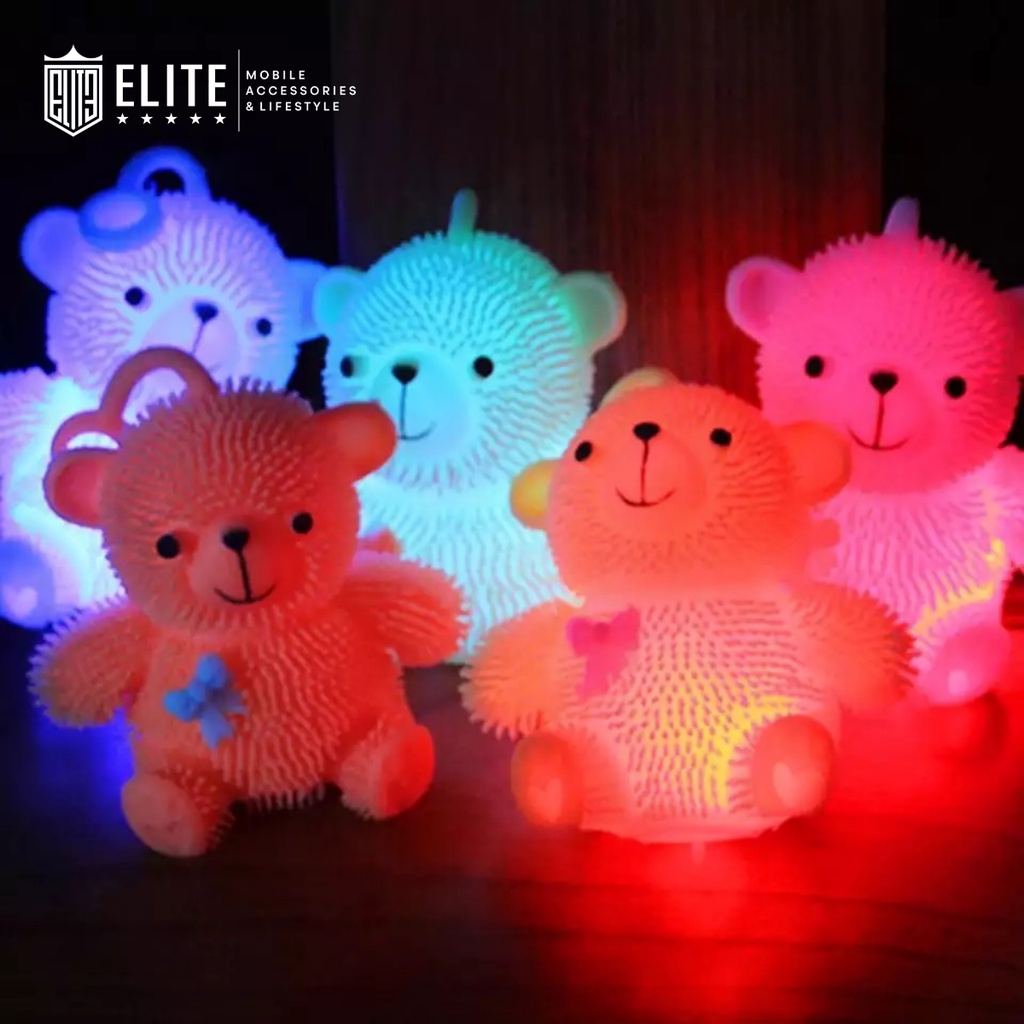 ELITE Mainan Bola Lampu Yoyo Karet Ubur Bentuk Beruang Teddy Lucu Happy Led - Yoyo Led Puffer Ball