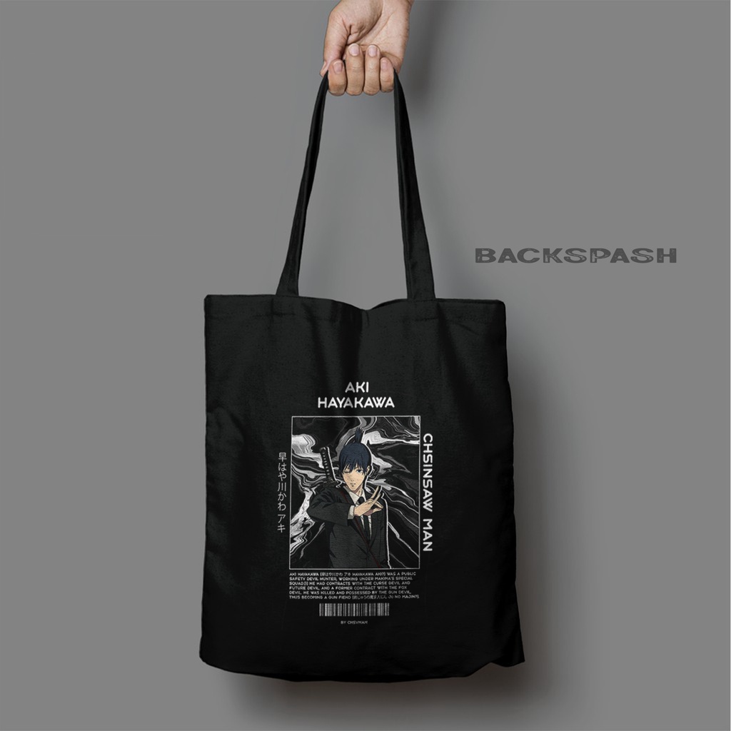 TOTEBAG ANIME CHAINSAW MAN DENJI AKI HITAM CUSTOM PRIA DAN WANITA