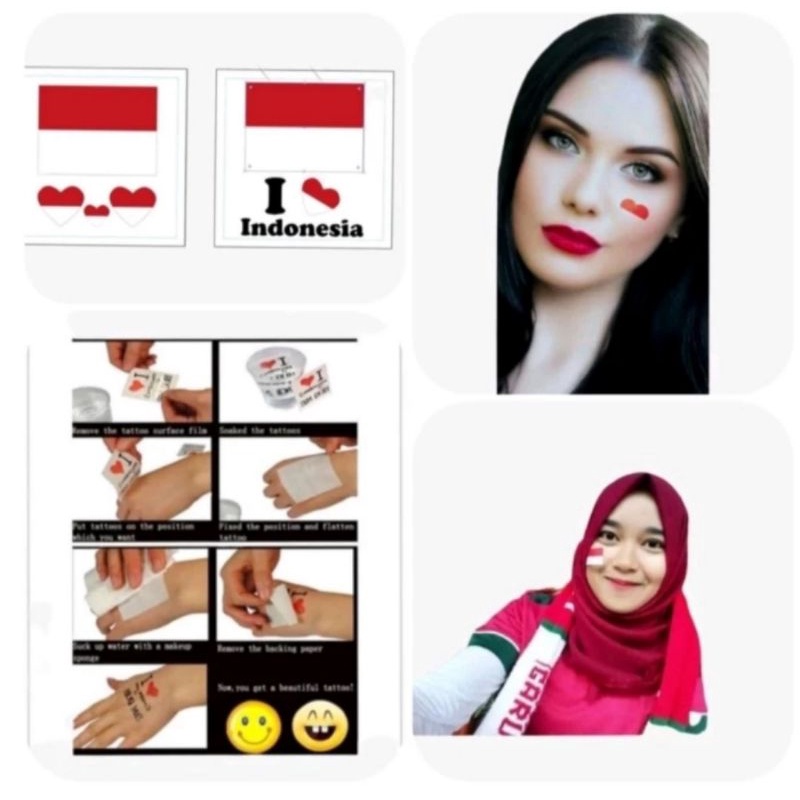 Stiker Tato wajah Bendera Merah Putih Tota I Love Indonesia Sticker Tato Bendera  Tato Merah Putih
