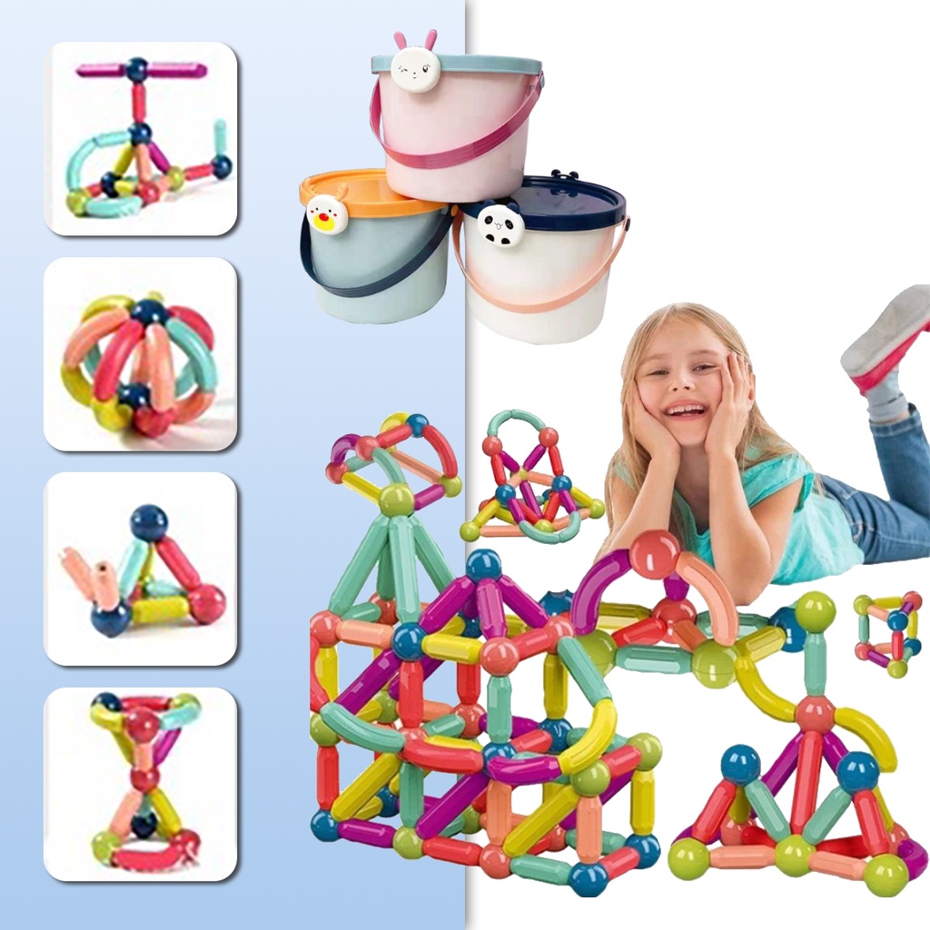 Mainan Kreatifitas Anak Magnetic Building Block Rods Mainan Magnetik Anak Magnetic Stick Toy / Magnetic Stick Building Blocks Game Stockami M211