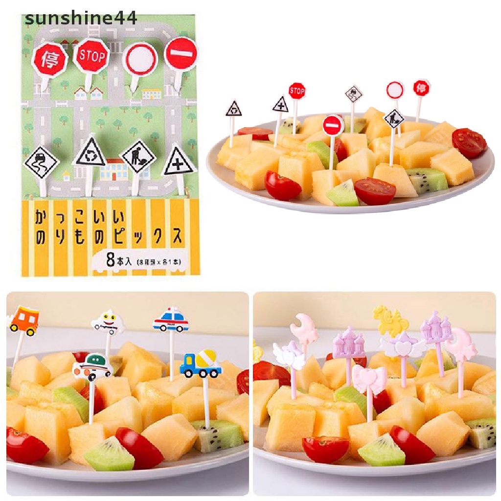 Sunshine6 /8 /10pcs Garpu Buah Kastil Mobil Kartun Dessert Bento Dekorasi Pesta.