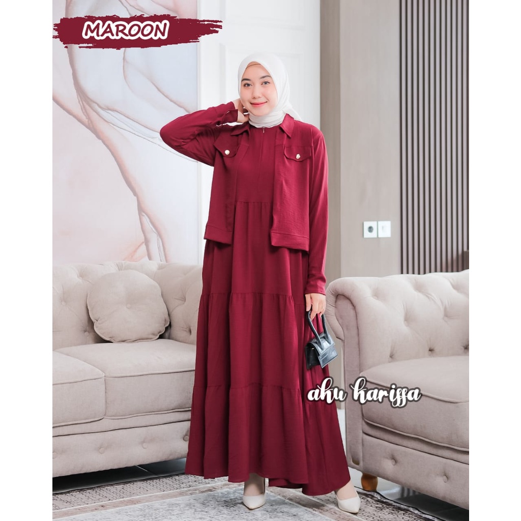 KANIFA AKU KARISSA DRESS MIX OUTER CROP TOP POLOS DAN MOTIF KEKINIAN GAMIS KASUAL REMAJA WANITA IBU IBU UPDATE MASA KINI