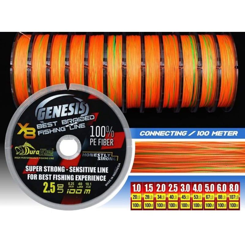 Senar Pancing PE Genesis X8 Multicolour/Green 100m /1 roll