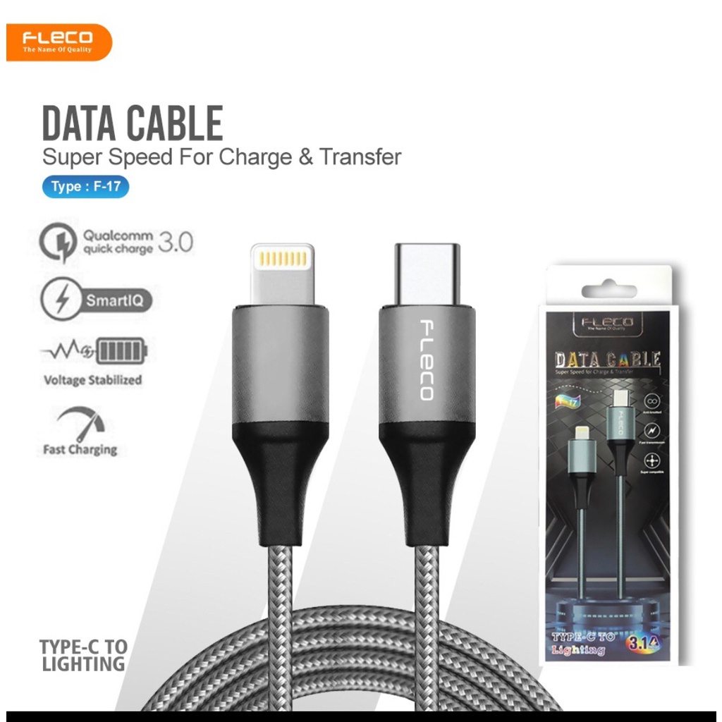 PROMO KABEL DATA FLECO F17 TYPE C TO LIGHTNING Pd 20W Fast Charging