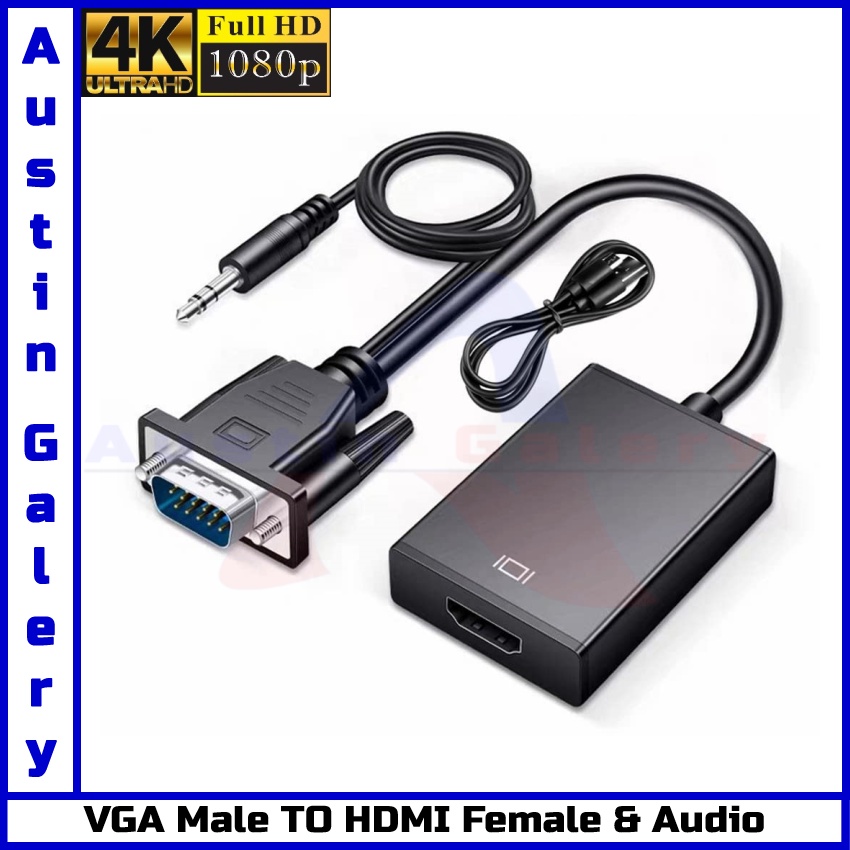 Adapter VGA Male Input TO HDMI Female Output With Audio Input Full HD1080P Untuk PC Komputer TV Projector