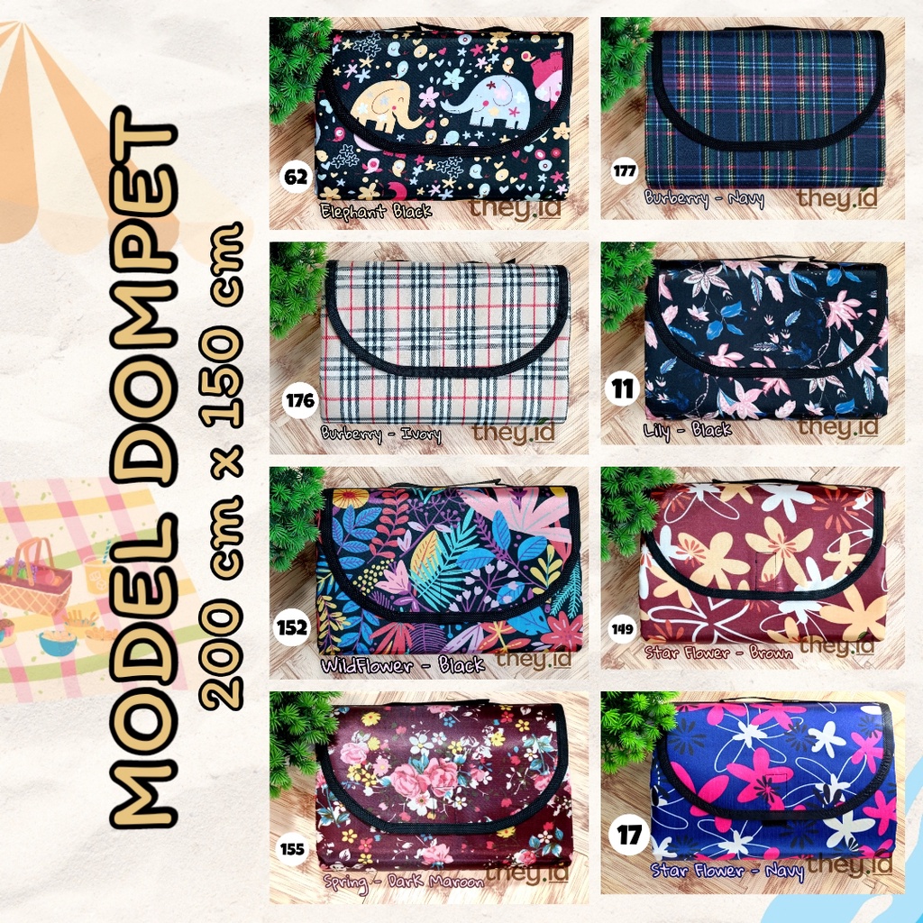 Tikar Lipat Piknik Model Dompet 200 x 150 cm Bisa Pilih Motif