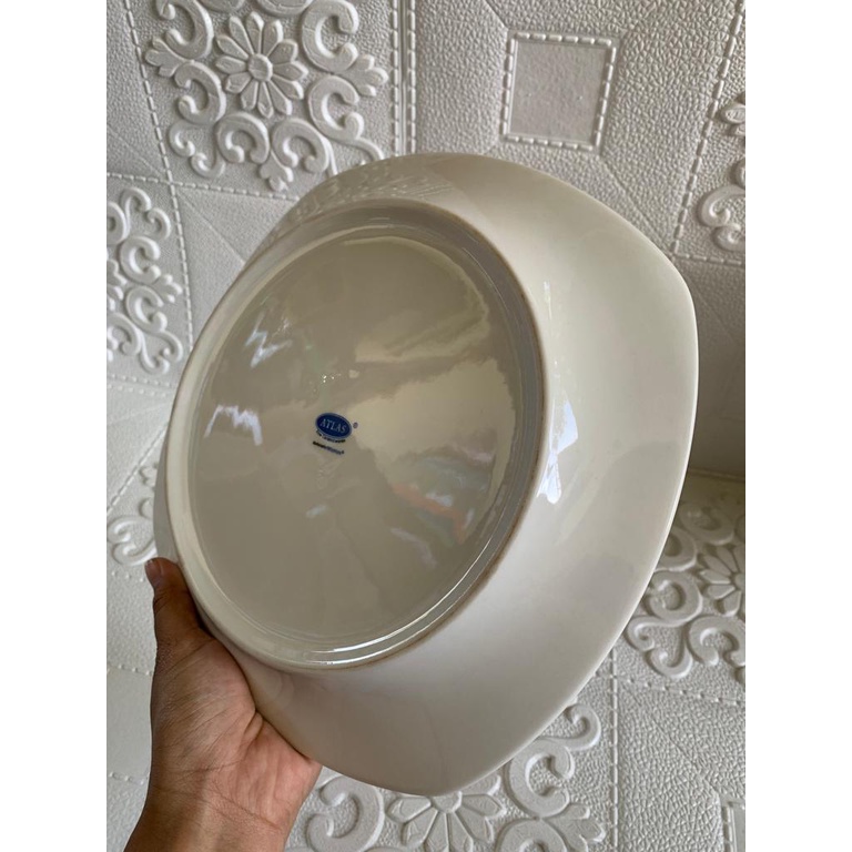 Piring makan 10 inch keramik porcelain resto hotel model persegi bunga gold 25cm atlas