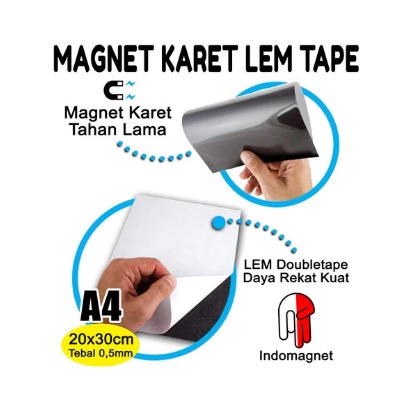 

Magnetic Rubber Sheet Adhesive Lem Doubletape A4 20cm x 30cm x 0,5mm