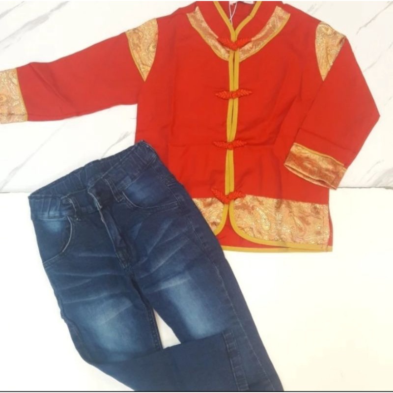 Setelan cheongsam anak laki-laki/setelan Imlek anak laki-laki