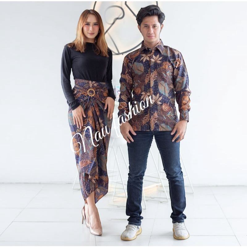 Couple rok lilit batik dengan kemeja batik//couple batik keluarga//couple tunangan//batik remaja//rok lilit//kain serut//batik anak