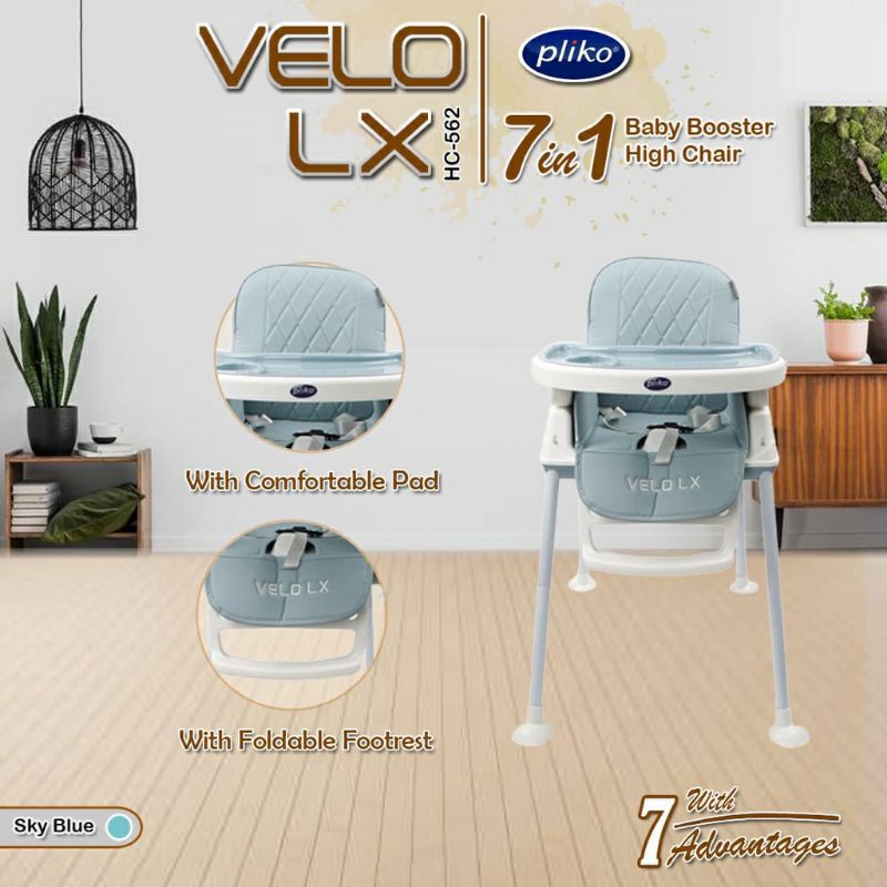Makassar - High Chair Pliko HC562 Velo LX 7in1 Kursi Makan Bayi Balita Booster Seat dengan Roda