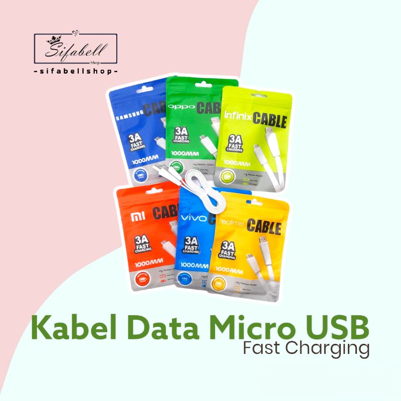 Kabel Data Micro USB Branded 3A Fast Charging Kabel Cas Kabel Charger Packing Plastik