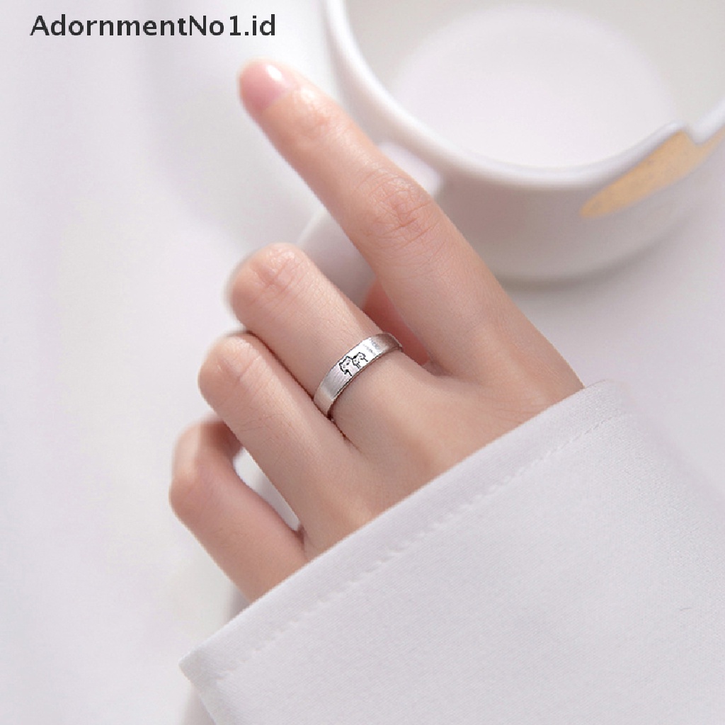 [AdornmentNo1] Kitten Couple Rings Cute Sliver Open Ring Untuk Wanita Pria Cincin Jari Yang Dapat Disesuaikan Kekasih Romantis Hadiah Perhiasan Anniversary [ID]