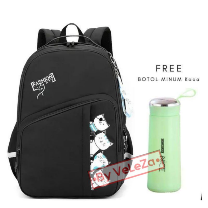 Tas Ransel Anak Remaja Motif Kucing Besti gratis botol minum