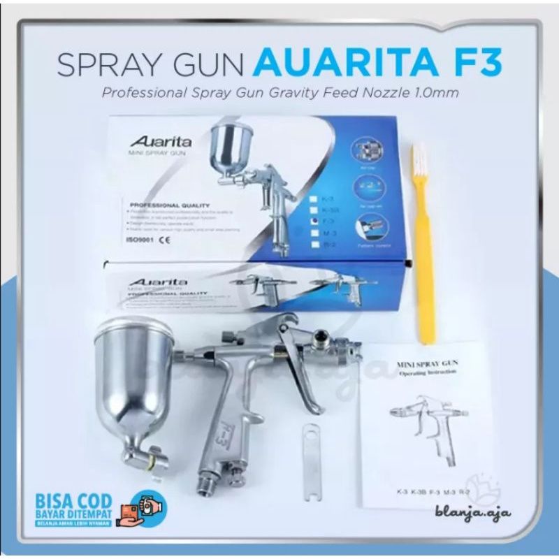 Spray Gun Original Auarita Gravity F3 Nozzle 1.0 Hvlp Semprotan Cat Airbrush Not Meiji Gravity Feed 
