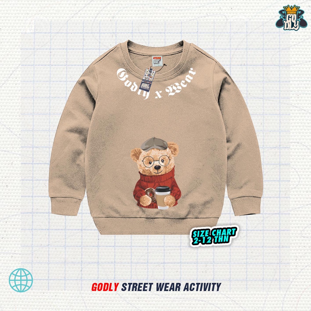 Sweater Atasan Anak Size 1-12TH / Teddy Bear / Bahan Flecee Tebal / Godly.Xwear