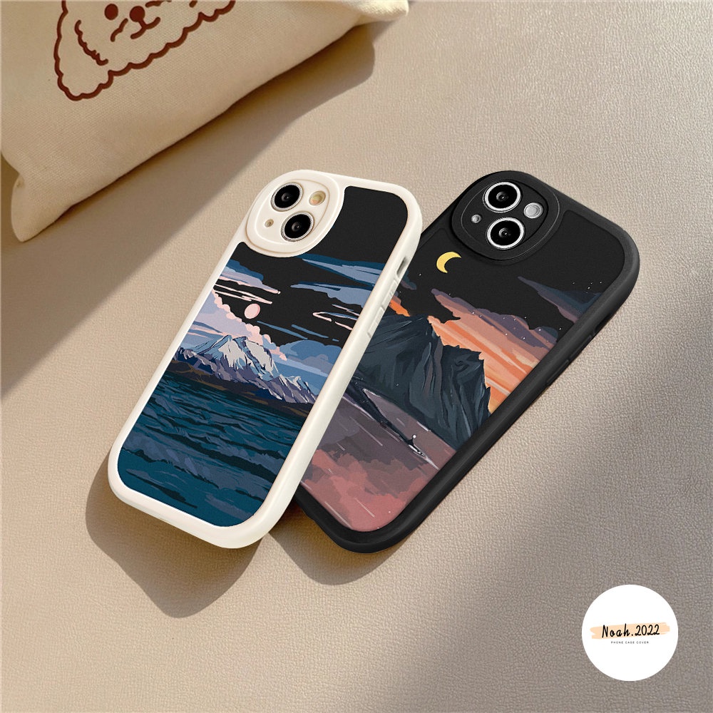 Soft Case Compatible for iPhone 7Plus 8Plus 11 12 13 14 Pro Max 6 6s 7 8 Plus XR 14 Plus X Xs Max SE 2020 Seaside Scenery Painting Snow Mountain Flowers Back Phone Case Cover