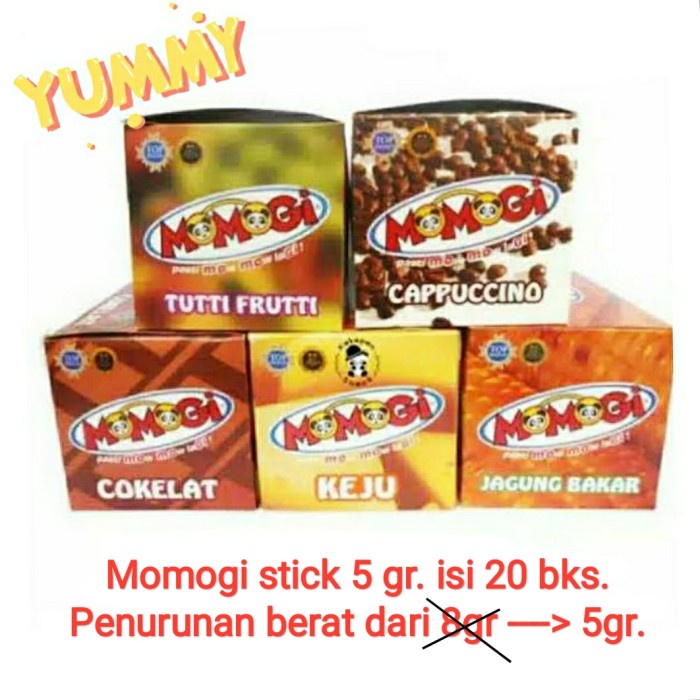 

KERIPIK- MOMOGI MINI PACK 8GRAM. BOX ISI 20 BKS. -KERIPIK