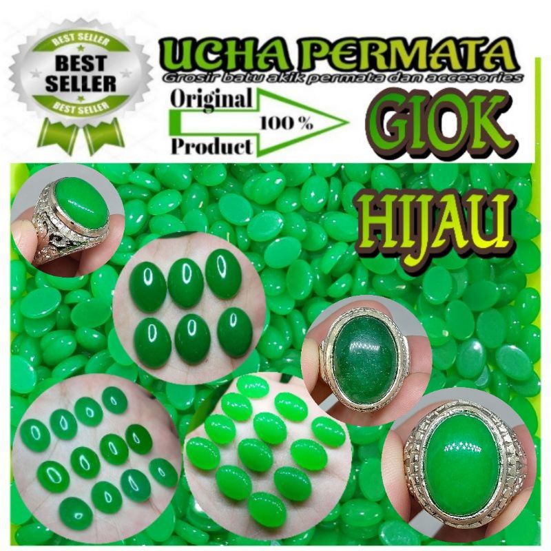 cincin giok hijau / batu akik giok hijau buatan tidak asli