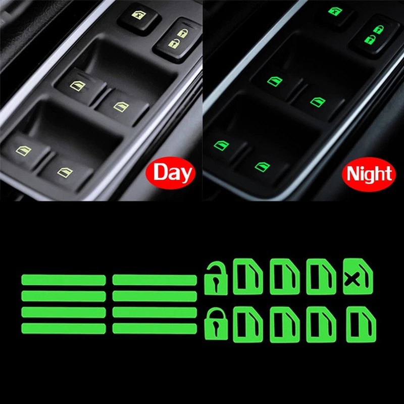 Stiker Tombol Mobil/Sticker Lampu Interior Panel Laser Mobil/Car Window Door Switch Button Luminous Sticker Set