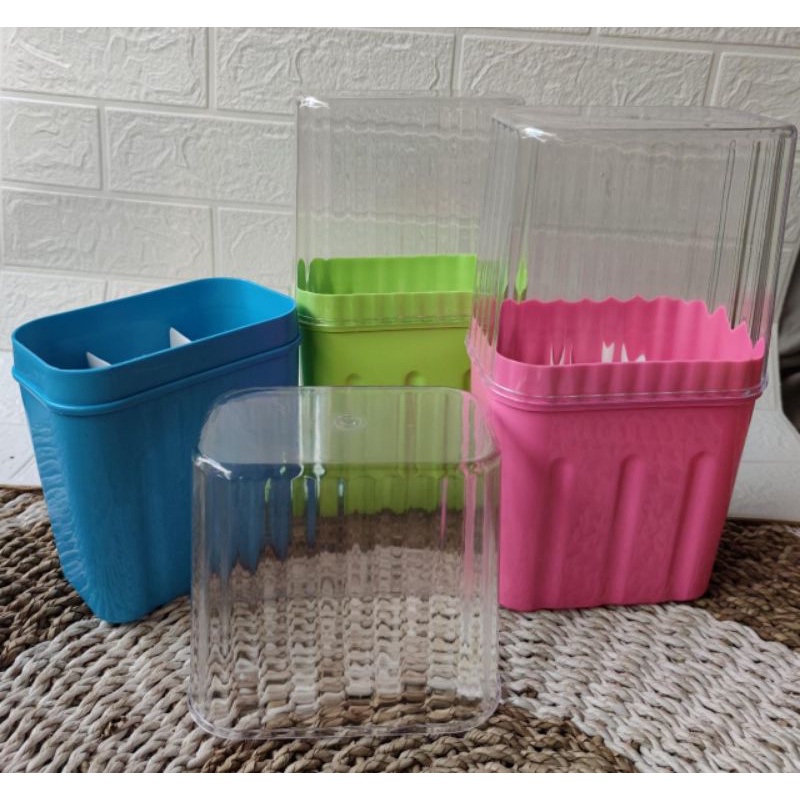 Wadah Sendok Garpu Tutup Akrilik