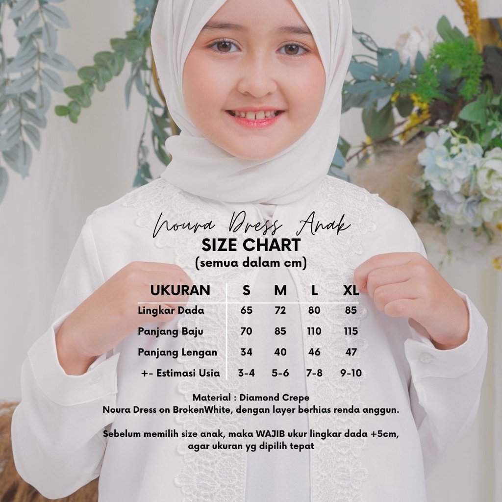Pakaian Anak Wanita Noura Dress Baju Putih Anak Dress Anak Gamis Anak Terbaru Berbahan Material Diam