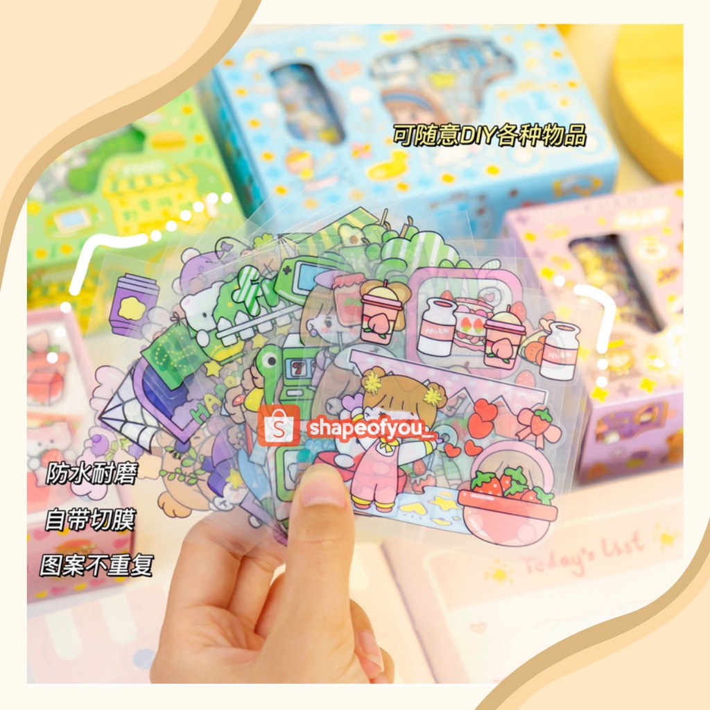 Sticker Set Diary Book Aesthetic Sticker Deco Stiker Tumblr Botol Hp Laptop Stiker 2D Plastik Lucu Viral Sticker DIY Waterproof Aesthetic Tahan Air