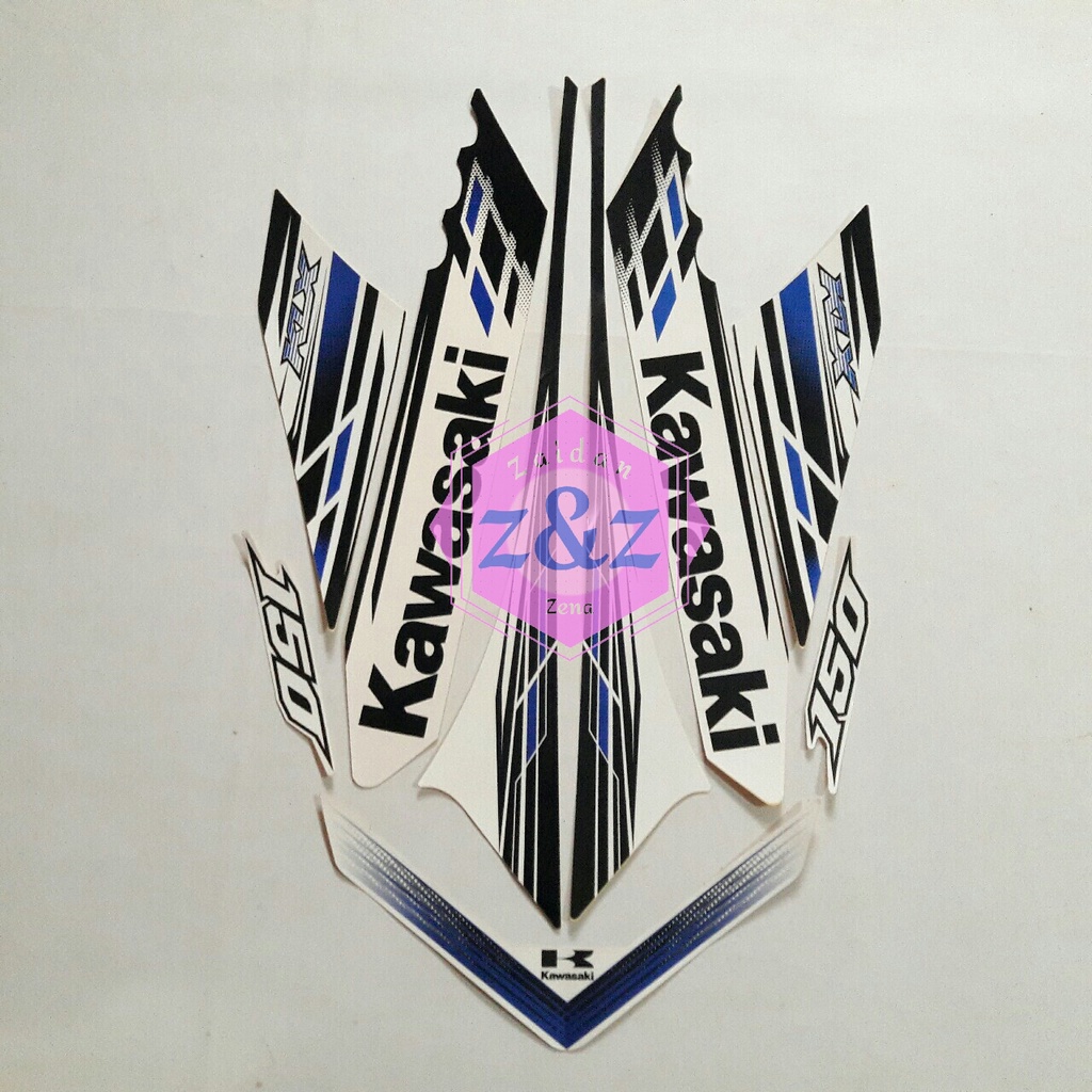 STRIPING STICKER LIS LES BODY MOTOR KAWASAKI KLX 150 2014 HITAM-PUTIH FULLSET
