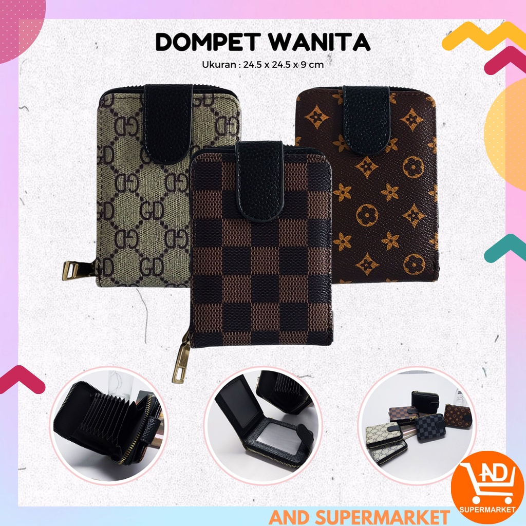 Dompat Kartu Wanita Import Card Holder Wallet Perempuan Motif Polos Kotak Cantik Dompet Perempuan Fashion D60