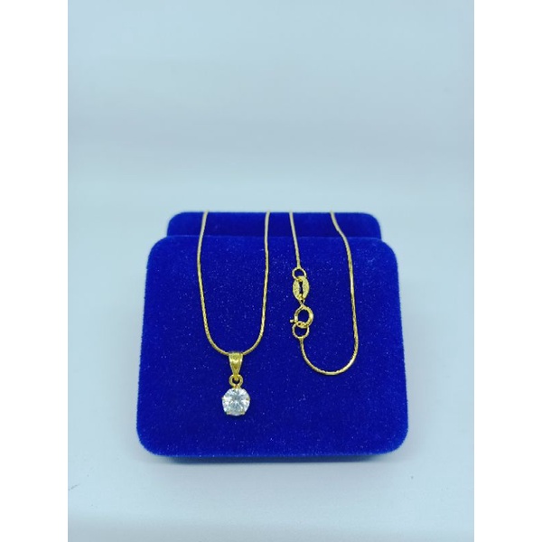 kalung rantai kasandra bulat+liontin solitaire mp/perak asli silver 925 lapis emas/perhiasan fashion wanita terbaru