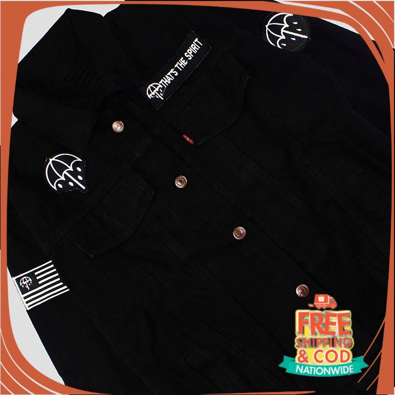 JAKET JEANS NEW BREND DENIM UNISEX/ Jaket Jeans Denim Bordir Emblem Pria - BMTH BALCK