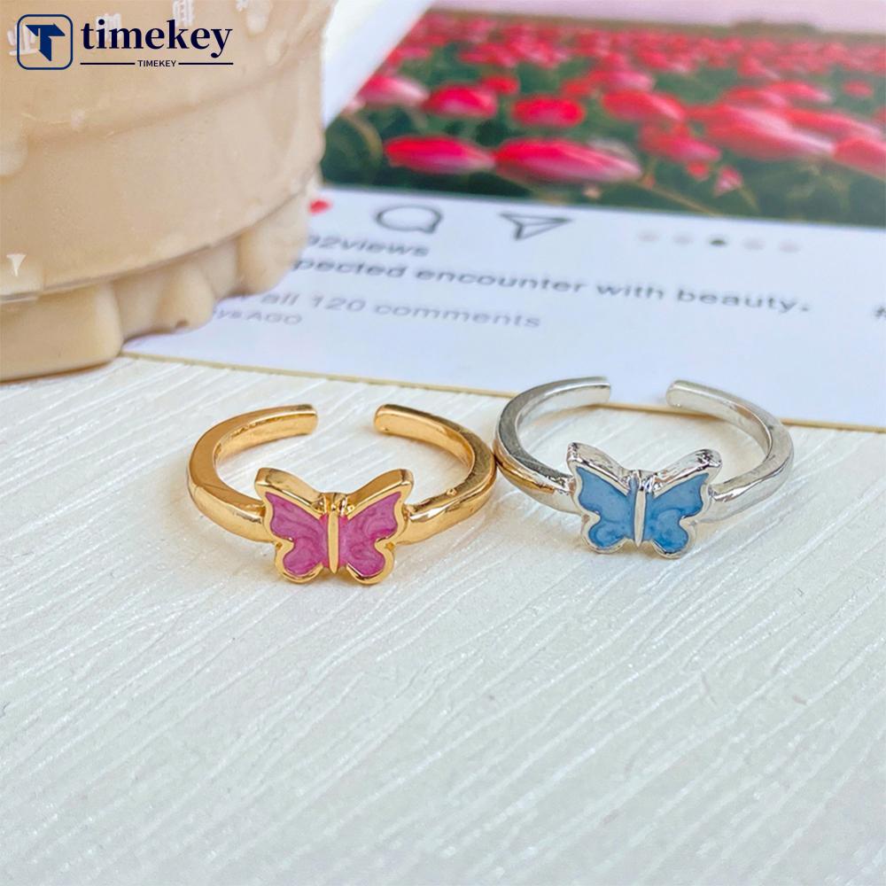 Timekey Vintage Kreativitas Menetes Minyak Kupu-Kupu Cincin Sederhana Pembukaan Dapat Disesuaikan Cincin Wanita Paduan Cincin Perhiasan N9W2