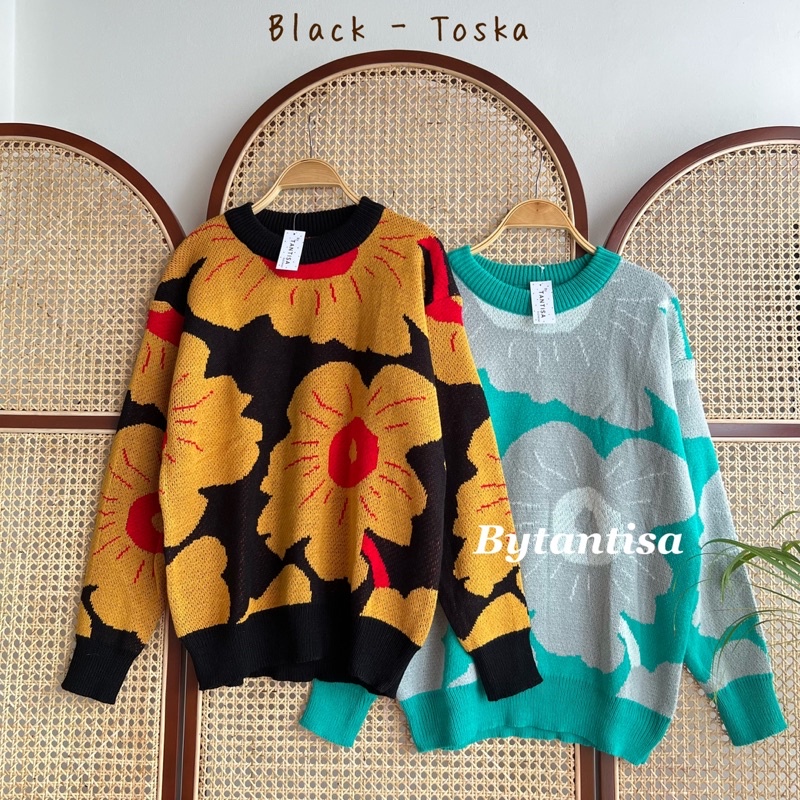 SWEATER RAJUT MOTIF BUNGA KANIA BAHAN TEBAL PREMIUM