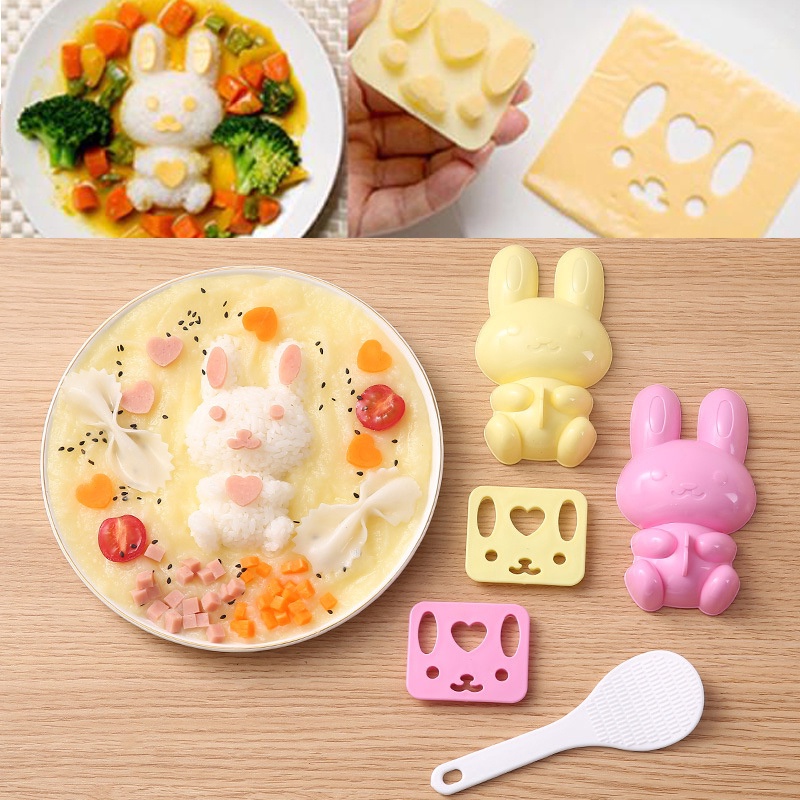 Mi.more 1Set/3Pcs Cetakan Pembuat Bola Nasi Sushi Sandwich Bento Bentuk Kelinci Untuk Dapur