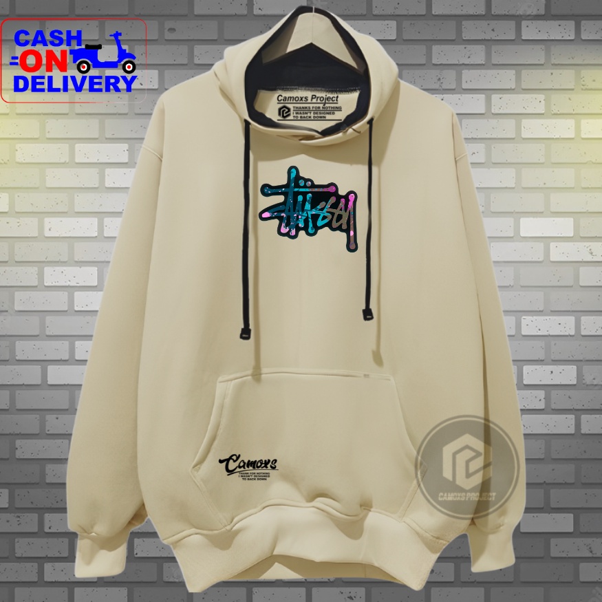 Switter cowok graffity terbaru 2023 warna cream sablon stussy Hoodie pria distro keren ori tebal Sweater pria bahan tebal dan lembut Jaket oversize unisex