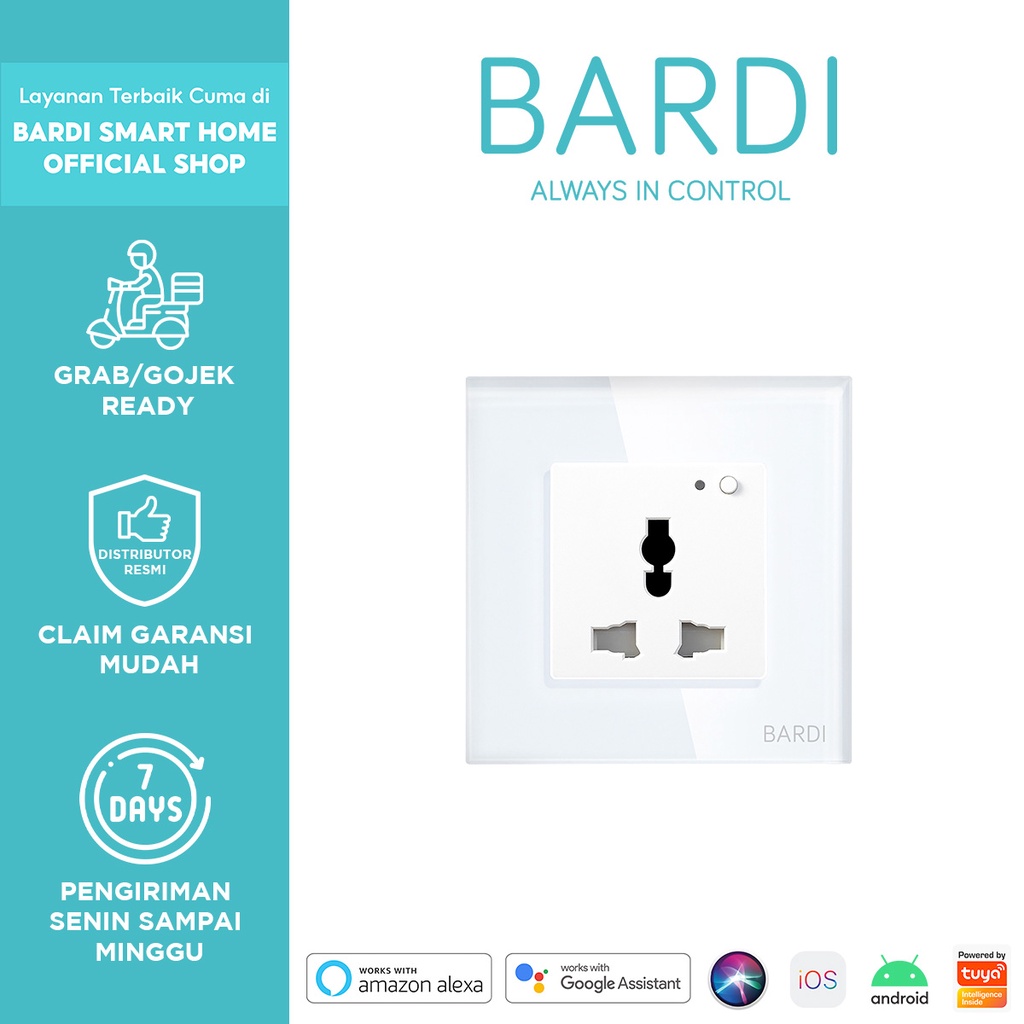 BARDI Smart Wall Socket Wifi UNI White For Alexa Google Home Automation