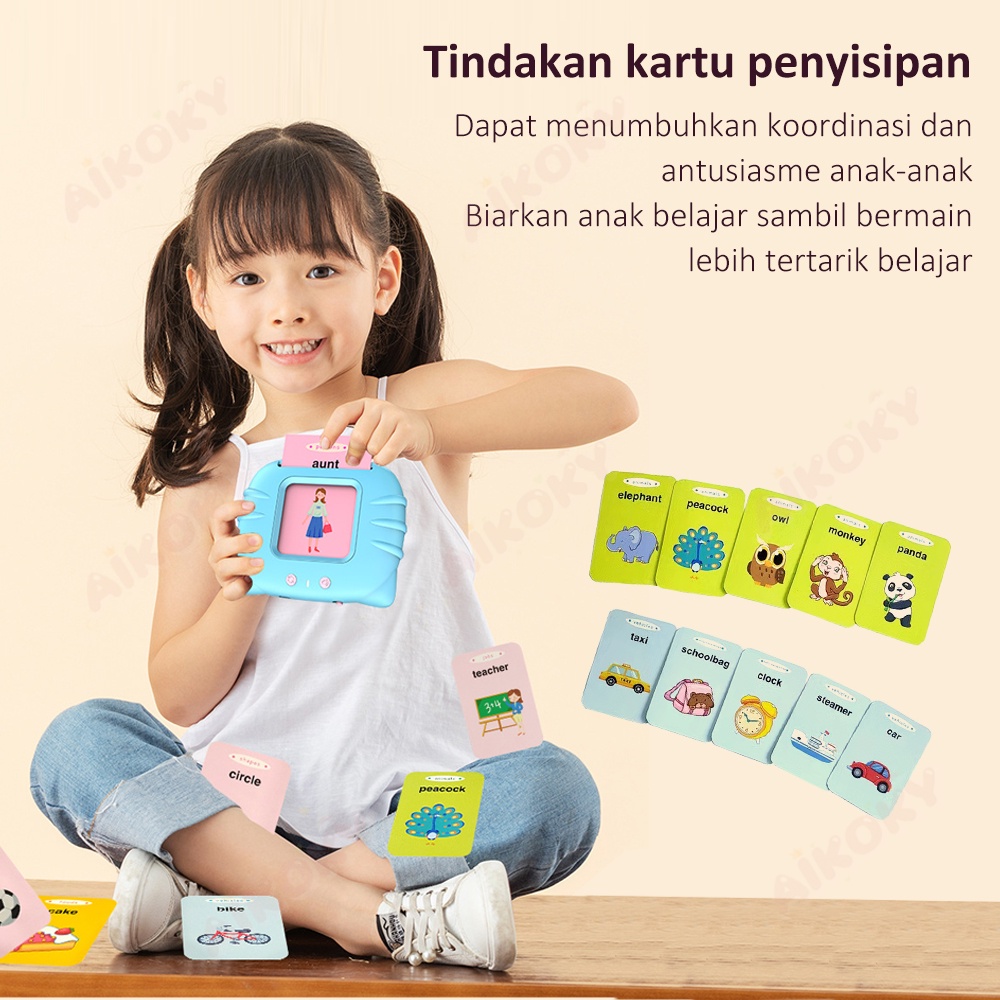 Aikoky Flash Card Anak Bersuara Bahasa inggris Card Early Education Bilingual Device
