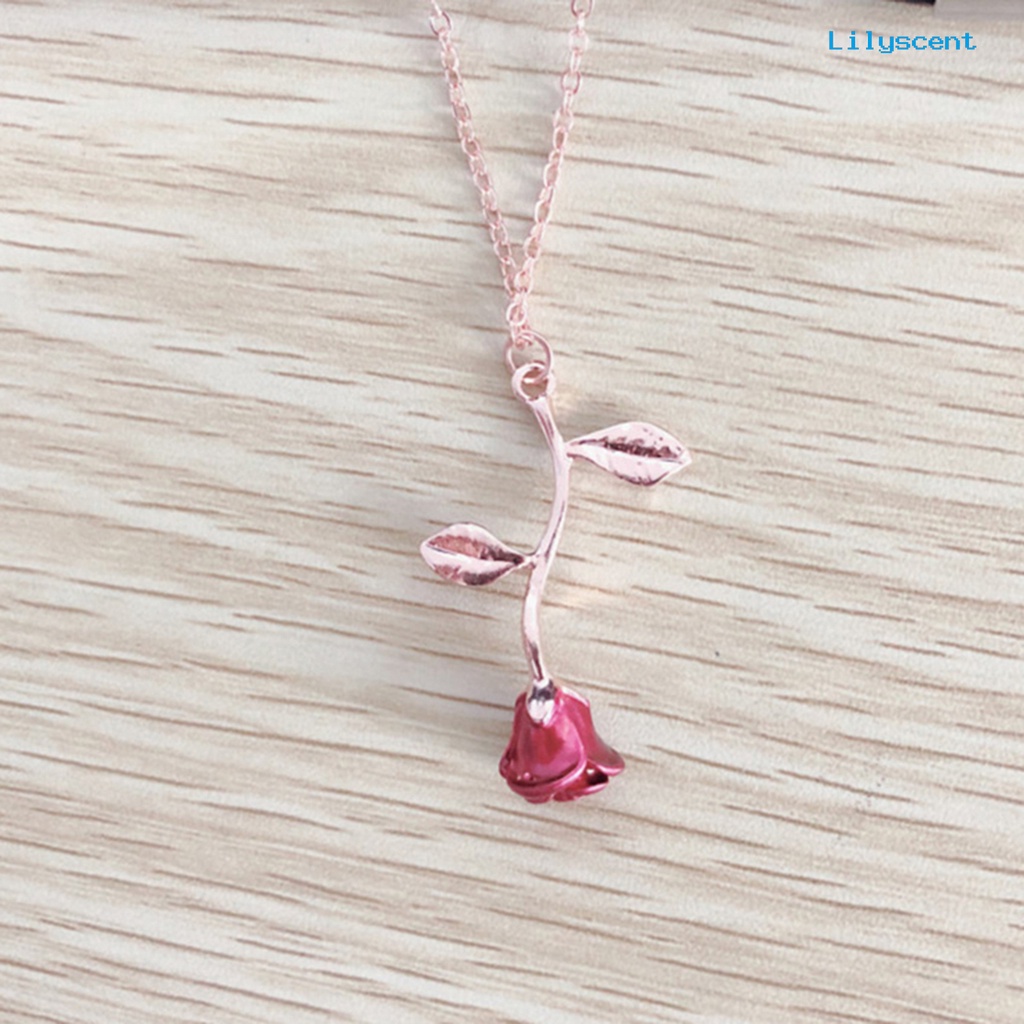 Ls Perhiasan Kalung Rantai Liontin Mawar Enamel Wanita Elegan Hadiah Valentines Day