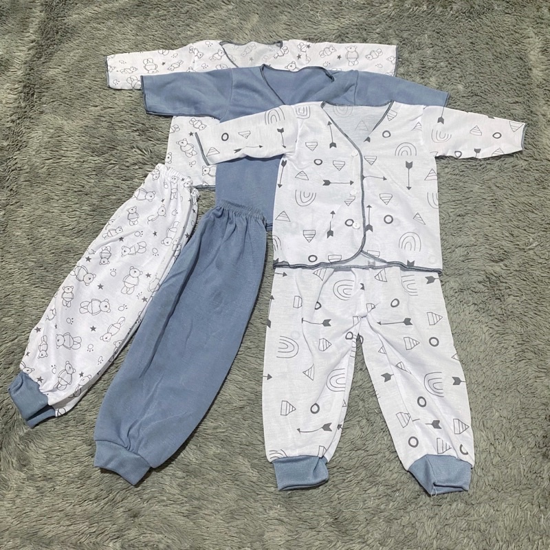 (3 setel) Setelan Baju Bayi Lengan Panjang dan Celana Panjang Polos