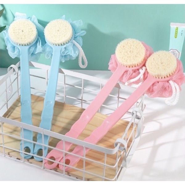 BAJ Sikat Punggung Shower Puff 2in1 Alat Bantu Pembersih Penggosok Badan 2 Sisi Body Brush + Spons Double Side Long Handle Tongkat Mandi Gagang Panjang Serbaguna Sponge Spon Busa Sabun PR114