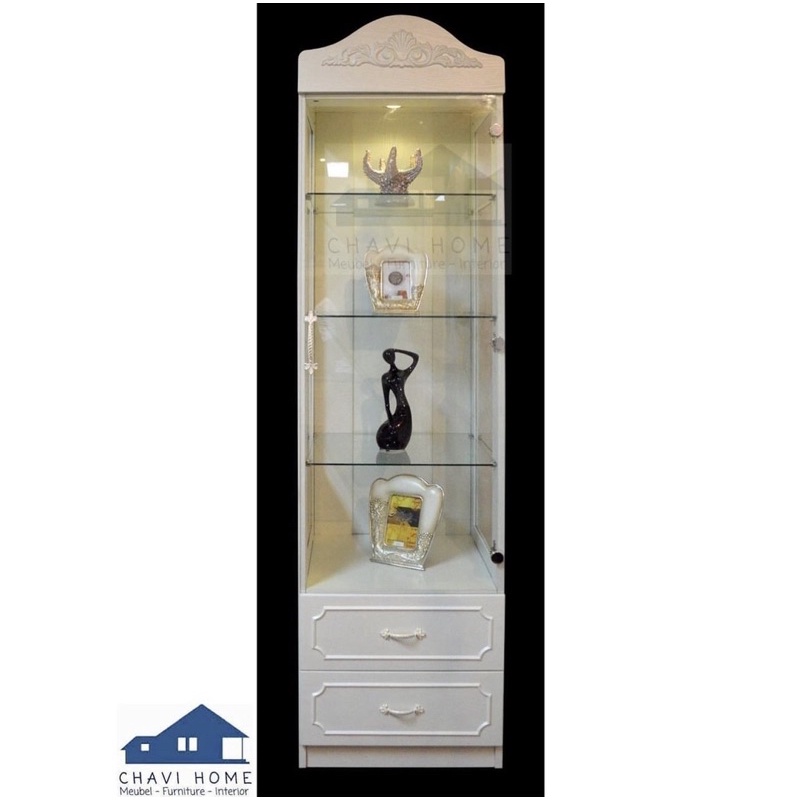 Lemari hias lemari kaca lemari parfum rak tas kaca showcase kaca 1 pintu shabby white putih