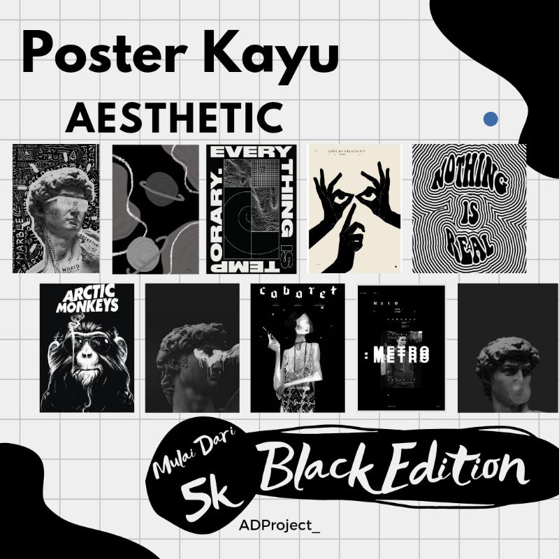 Hiasan Dinding kamar Poster kayu Pajangan Rumah Cafe Kantor cewe cowok custom - Black Edition