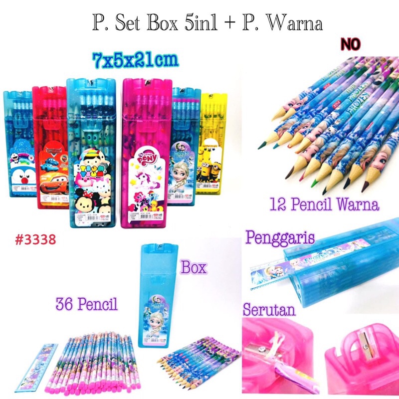 

Pensil set box 5 in 1 + pensil warna karakter