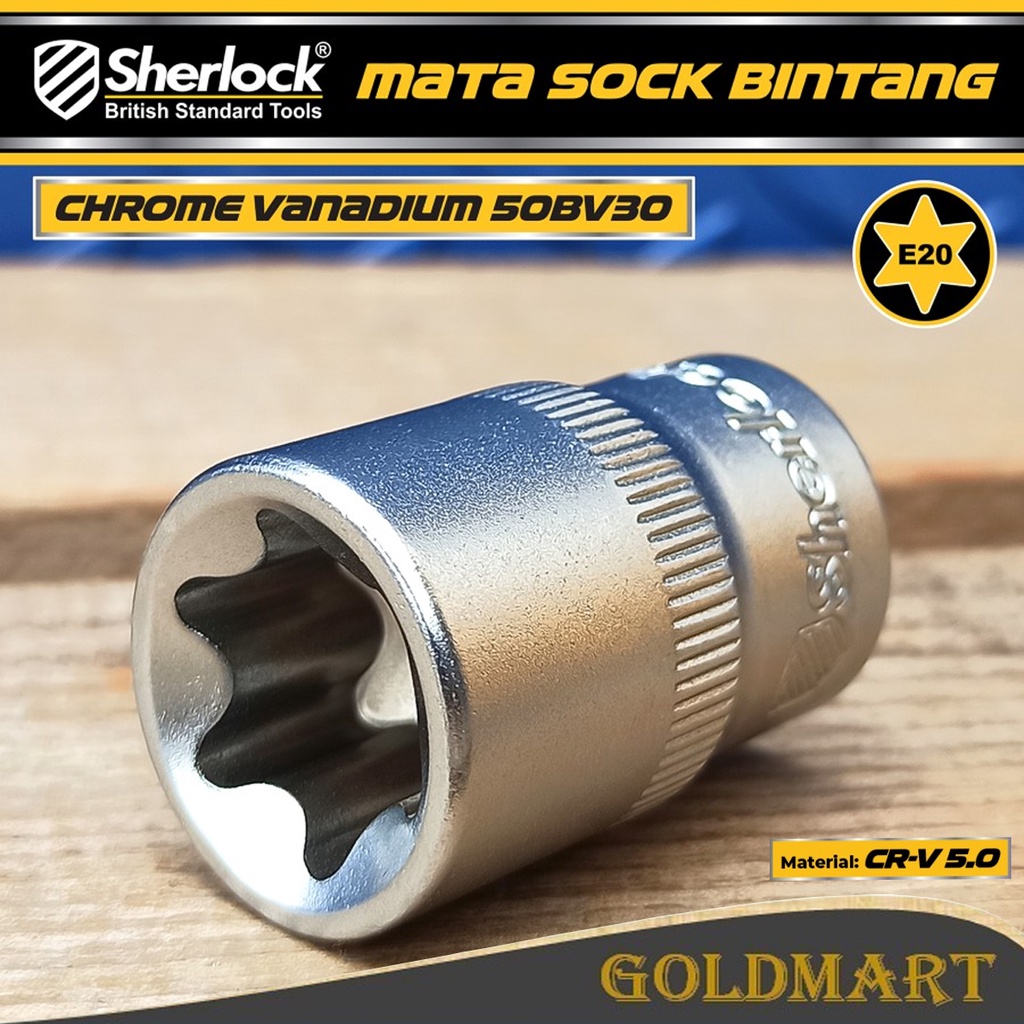 Kunci Shock Bintang Sok E20 1/2 inch Drive Star Socket Sherlock