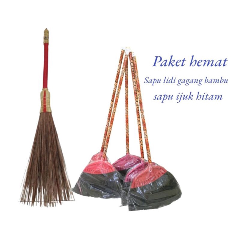 PAKET HEMAT SAPU LIDI GAGANG BAMBU DAN SAPU IJUK HITAM