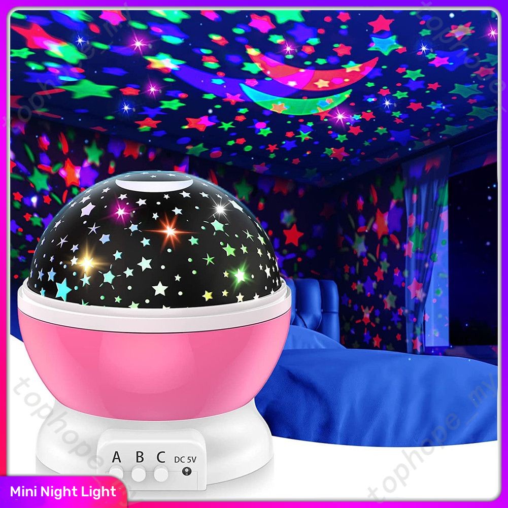 ღ Lampu Warna-warni Malam Proyektor 360 Derajat Rotasi 10 Jenis Efek Tiga Switch Romantis Perubahan Lampu Dekorasi Kamar hadiah Ulang Tahun