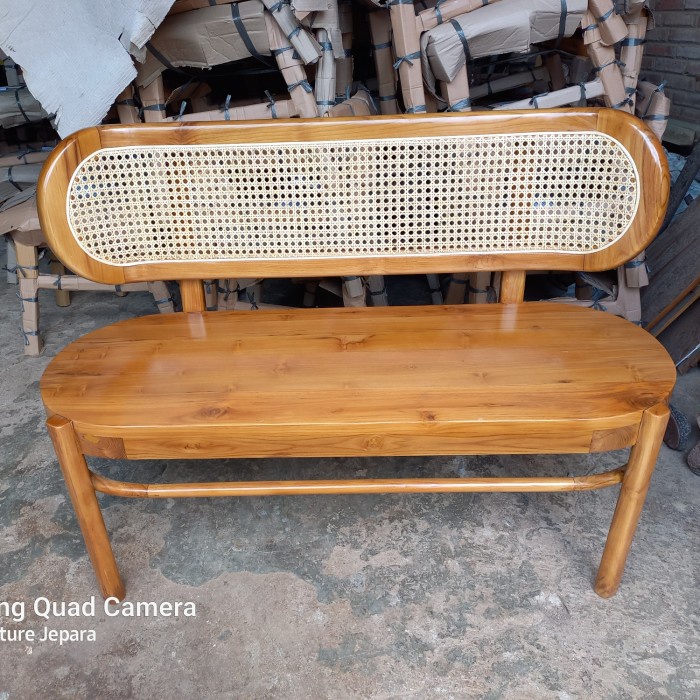 kursi bench jati rotan / bangku bench cafe kayu jati rotan minimalis - Unfinishing