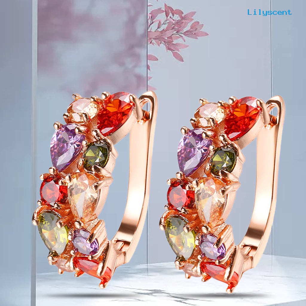 [LS] 1pasang Anting Wanita Trendi Warna-Warni Cubic Zirconia Nyaman Dipakai Aksesori Fashion Hoop Earrings Untuk Pesta